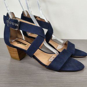 Halogen Criss Cross Strap Block Heel Sandals, Navy Suede, Womens Size 11 M